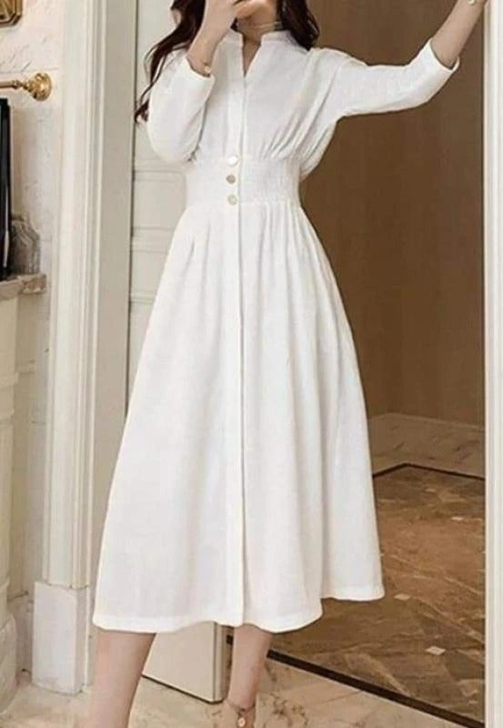 White Cotton A-line Dress